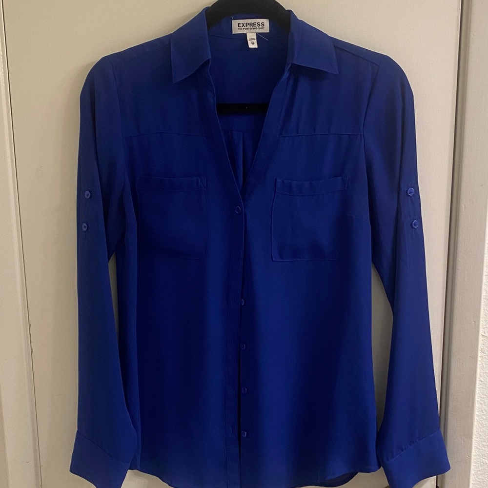 Express Women's Royal Blue Button-Down Shirt